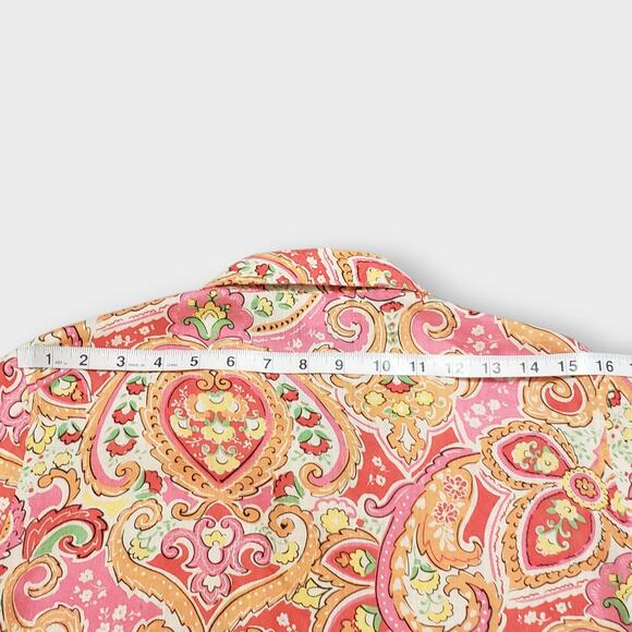 Charter Club Womens 100% Linen Floral Paisley Button Up Shirt Pink Multi Large - Picture 10 of 14